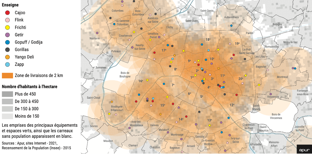 L’implantation des dark stores à Paris et en proche couronne ©Apur
