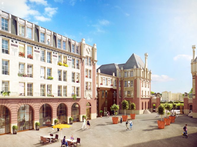 Vue de la cour de la résidence Blason construite dans l'ancienne caserne de pompiers au Havre